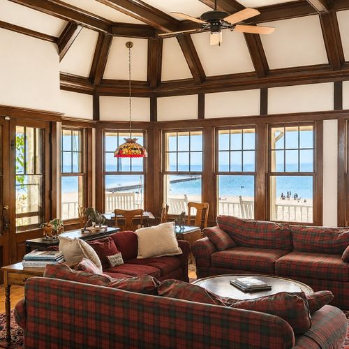 LIVING ROOM:  The home has a huge and very comfy and family-friendly living room with a large wood fireplace.