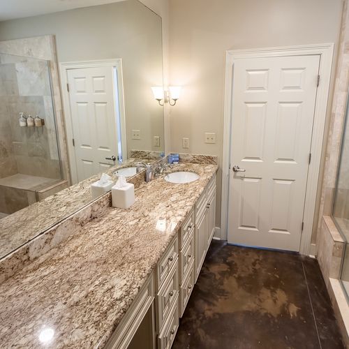 Spacious vanity with elegant finishes