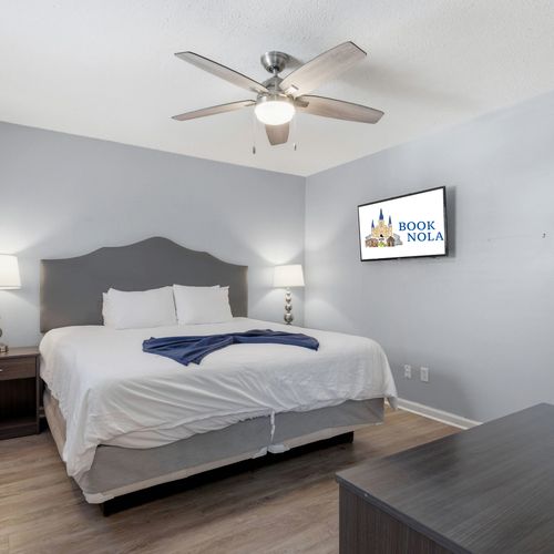 Serene primary bedroom w/ king bed & smart TV