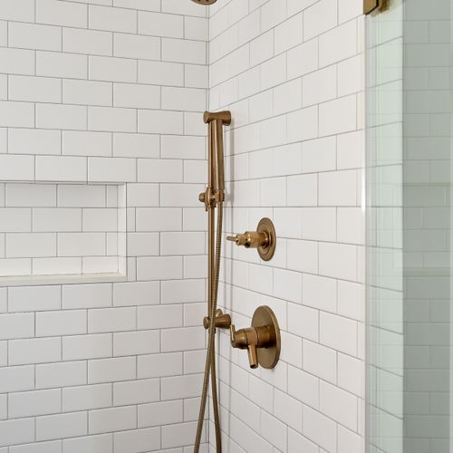The ensuite bathroom of the primary bedroom in the main house.
