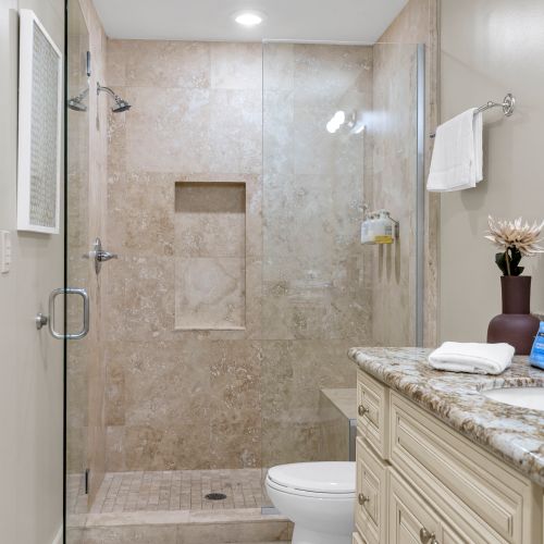 Frameless glass shower with spa vibes