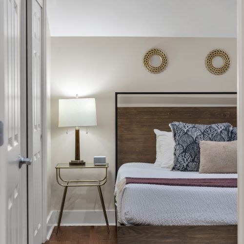Woven pillows and warm wood textures