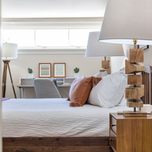 Wake up to natural light and a cozy workspace