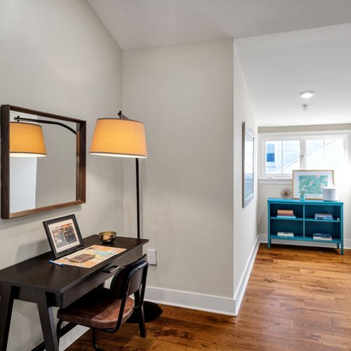 Vanity corner with a view of the reading nook