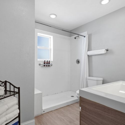 Fresh, functional bathroom ready to start your day right.