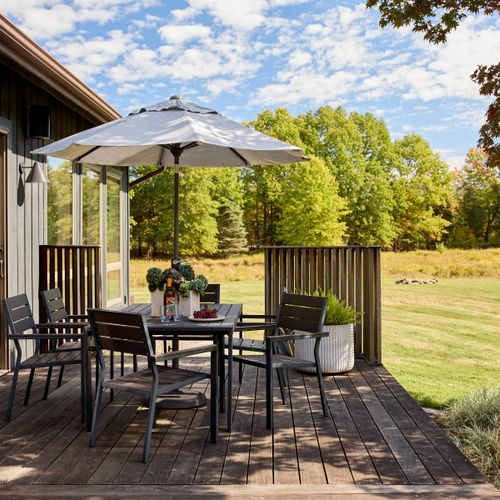 Al fresco dining, just outside the main house kitchen and easily accessed through oversized glass doors.