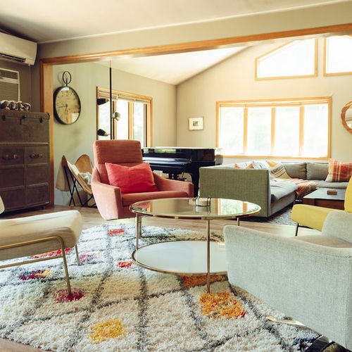 Bright, sunny open concept living room area with piano - only for experienced players