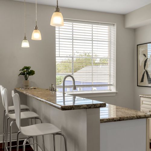 Granite counters bathed in natural light