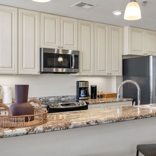 Granite counters with room to cook and gather