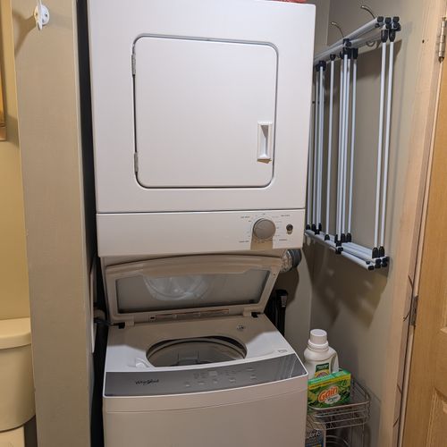 LAUNDRY: The cute, compact laundry closet in the bathroom. All the essentials for washing clothes included!