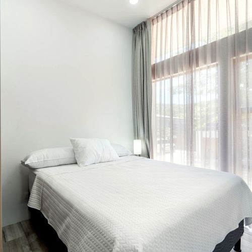 Soft light pours through the curtains — the kind of wake-up call you don't mind.