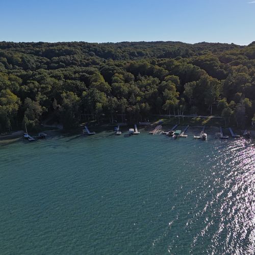 EXTERIOR:  Aerial photo of the small portion of the south shore of Crystal Lake on which the property is located.