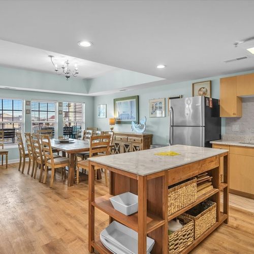 Kitchen view into dining area