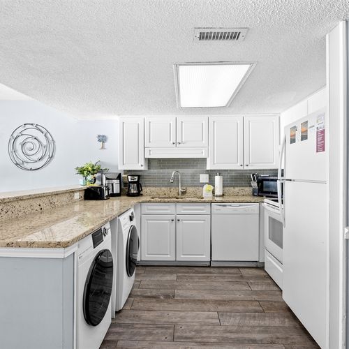 Kitchen View of counter space and appliances