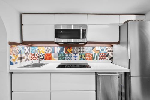 Modern kitchen with art