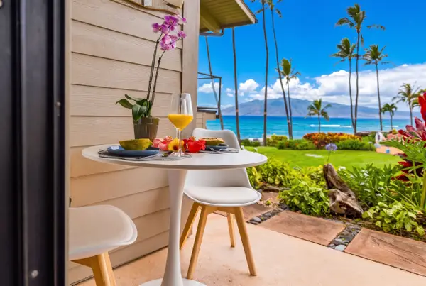 Private ground-floor lanai with peaceful ocean views