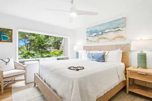 Serene bedroom with tropical decor