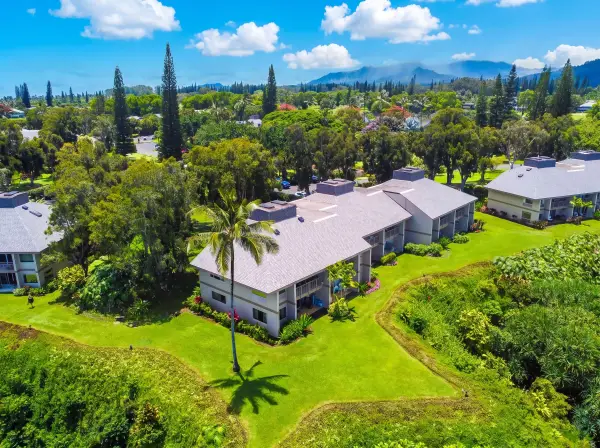 Bird's-eye view of the oceanfront community