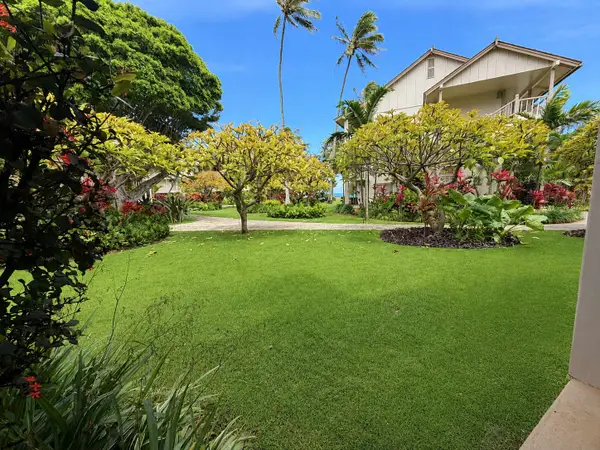 Lush tropical garden with a hint of the sea