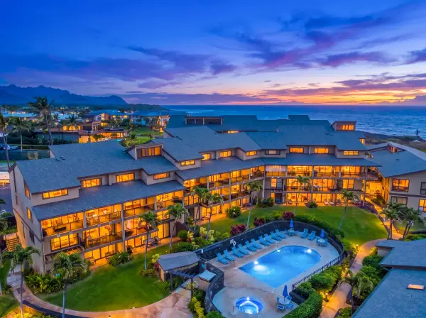 Twinkling Resort Lights At Sunset