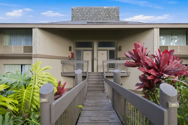 Welcoming entrance walkway leads through tropical landscaping toward the property