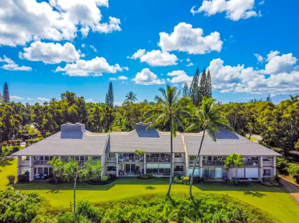 Aerial exterior view showcases the home, grounds, and tropical landscaping