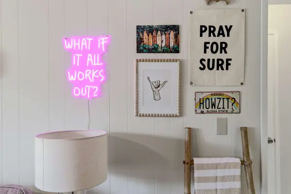 Custom Neon Sign & Coastal Surf Wall Art Decor