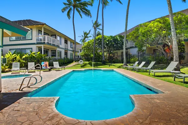 Resort Style Pool Surrounded by Palm Trees and Loungers