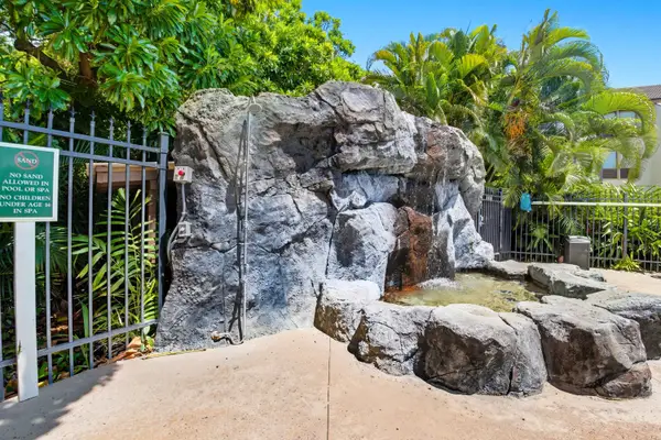 Rock Water Feature Nestled in Tropical Landscaping
