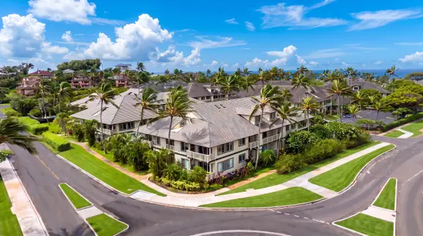 Aerial View of the Building with Ocean Peeking Through Palms