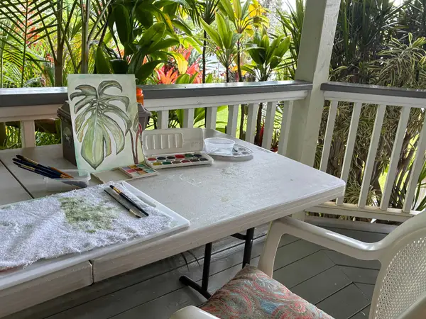 Private covered porch with garden view