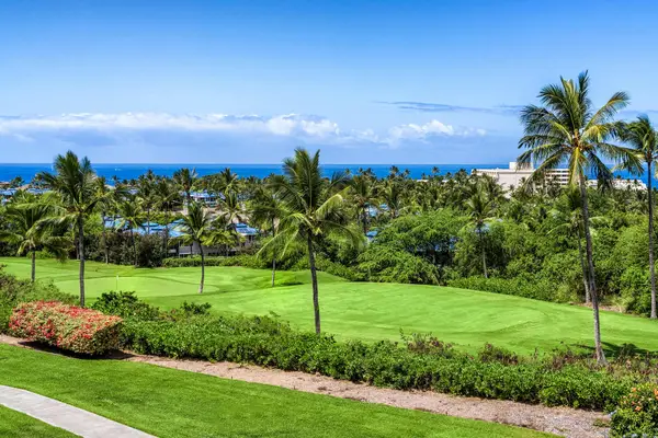 Scenic ocean view over lush tropical grounds