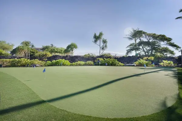 On-Site Golf Putting Green with Lush Tropical Surroundings