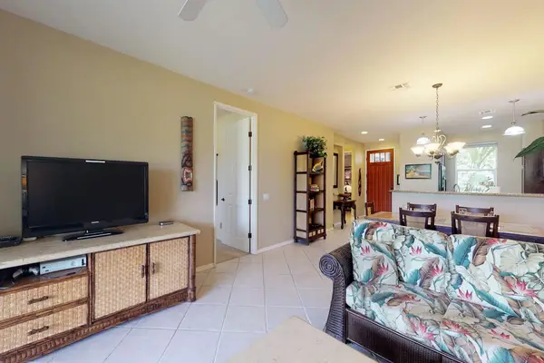 Spacious living area with smart TV