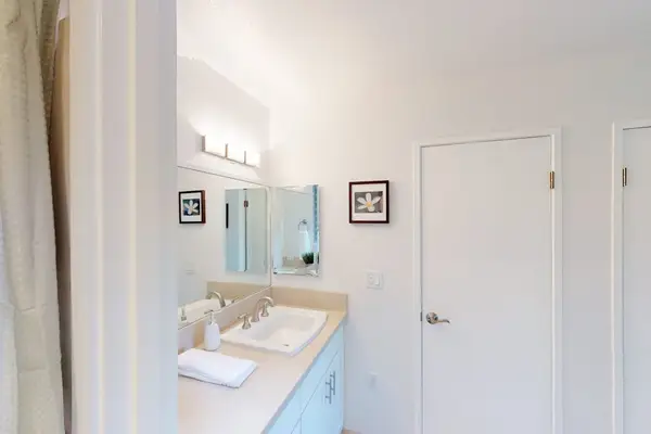 Guest bathroom with walk-in shower.