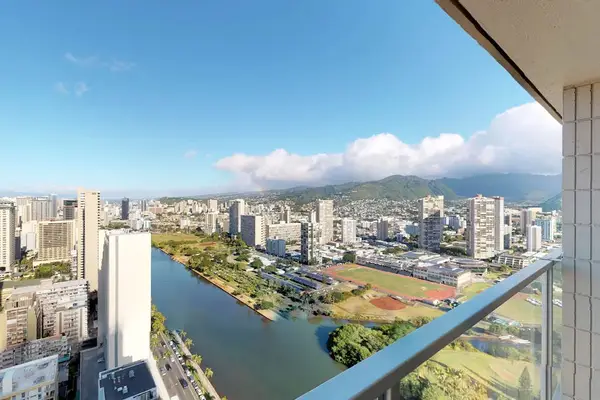 Step outside to sweeping views of Honolulu and the Ala Wai Canal.