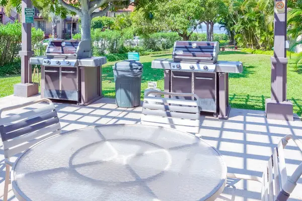 BBQ Area - Outdoor Covered Dining Table and Gas Grills
