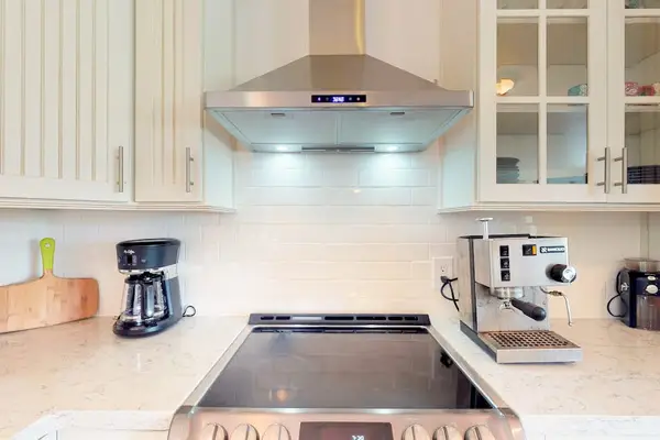 Newly remodeled kitchen with new stainless steel appliances.