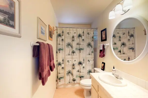 Guest bathroom with tub/shower combo.