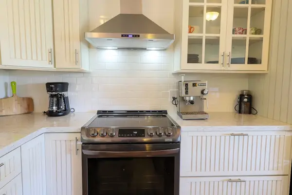 Newly remodeled kitchen with new stainless steel appliances.