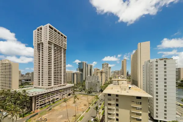 Take in panoramic Waikiki skyline views from the balcony.