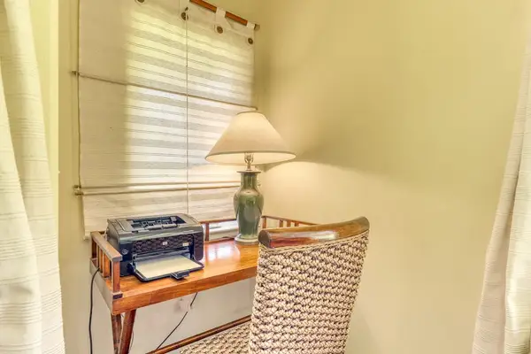 A practical workspace that blends seamlessly into the comfortable living area.