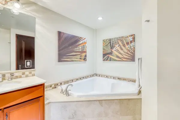 Primary Master Bathroom Deep Soaking Tub & Art