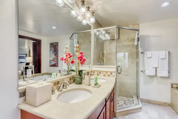 Ensuite Bathroom with Stone Vanity & Glass Shower