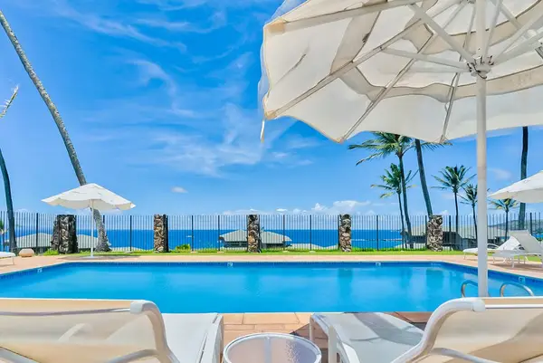 Kapalua Bay Villas Resort community pool.  Located ocean front so that you can enjoy the salt air and ocean sounds while you relax poolside.