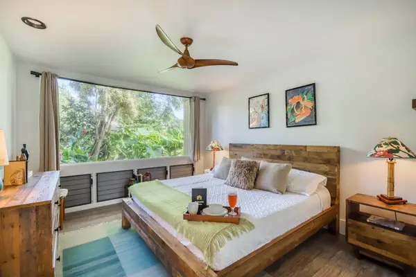 Peaceful bedroom with garden views