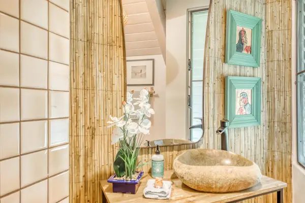 Beautiful vanity with tropical accents
