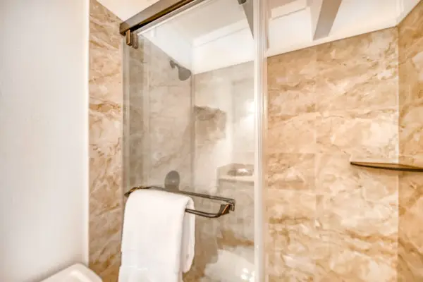 Walk-In Tile Shower with Sliding Glass Doors