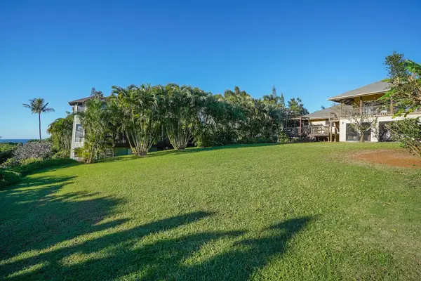 Relax in the spacious tropical backyard filled with fruit trees and blooming orchids. Kids can run and play while you enjoy the peaceful setting and beautiful ocean views from the back of the property.