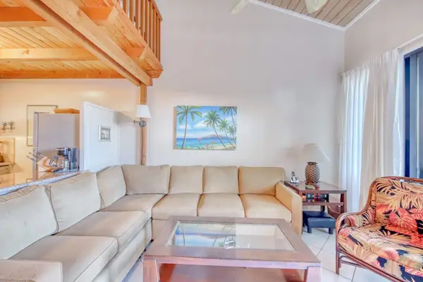 Living room with comfortable sofa bed for extra guests.